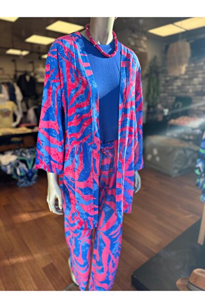 DOLCE QUEEN Women's Ethnic Patterned Kimono Double Set