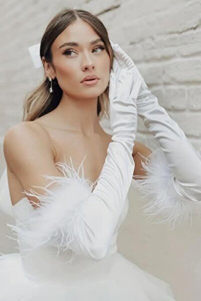 LIVOSH Otri̇sh Detail Satin Gloves Feather Special Day Gloves