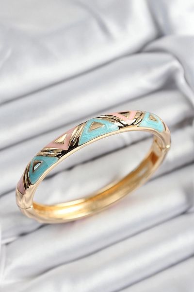 Skygo Mineli Brass Pink and Blue Triangle Motif Gold Color Women's Handcuffs