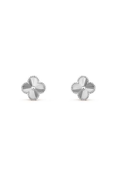 ElectraStore Alhambra Silver Earrings Plated with 14K White Gold