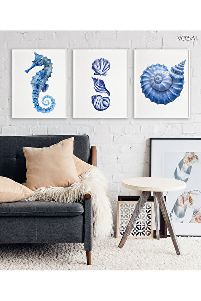 VOBA STORE Set de pictură decorativă cu scoici de mare din 3 piese