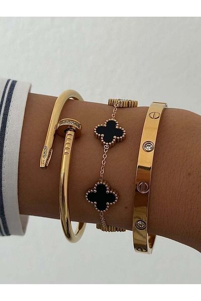 ElectraStore Luxury Gold & Onyx Bracelet Set
