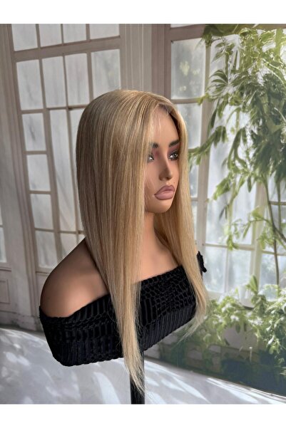 Suzan Peruk Küllü Sarı Baby ipek taban Tepelik %100 Gerçek saç 13x14cm genişl...