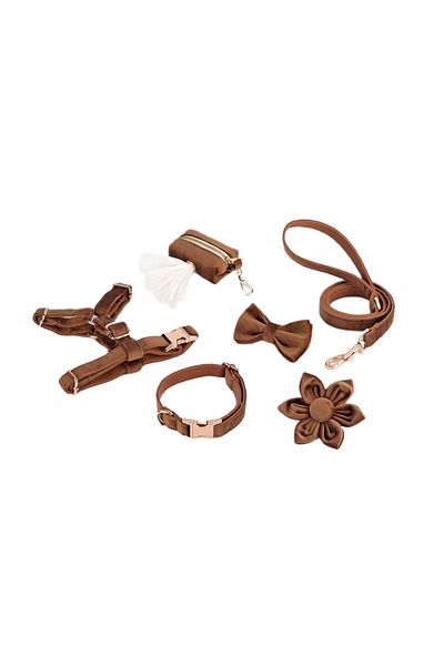 OEM Complete premium velvet set, 6 pieces, for dogs, chocolate color, size L