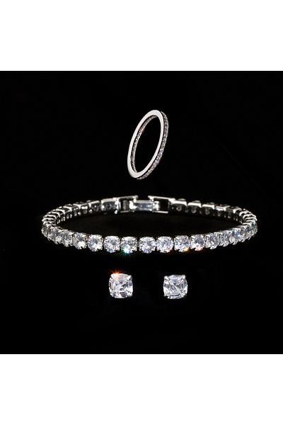 ElectraStore Tennis Set, Bracelet With Extension, Earrings And Ring