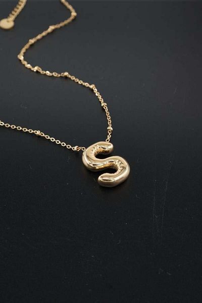 By Zeyna Aksesuar Women's 316 L Stainless Steel Balloon Letter Necklace S