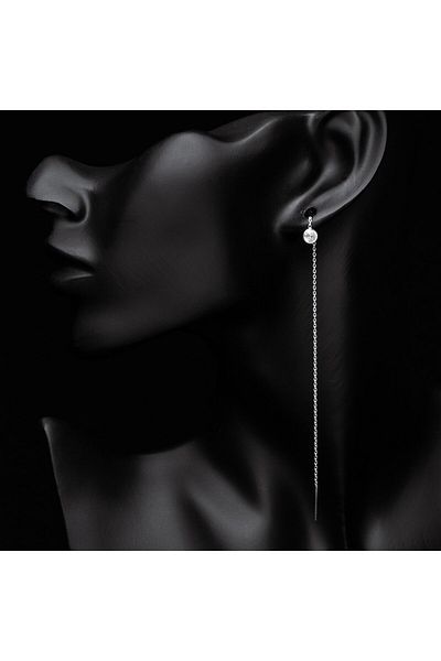 ElectraStore Long Silver Diamond Look Earrings