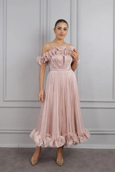OPHIRA Midi Evening Rose Dress from Premium Fine Organza