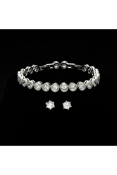 ElectraStore Tennis Splendor Jewelry Set With Silver Earrings