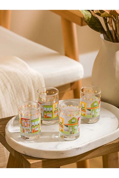 LC Waikiki Lcw Home Mixed Printed Glass Cup Set of 4 125 ml