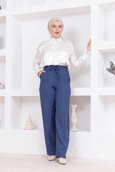 FİDEY Linen pants with elastic waist and pockets