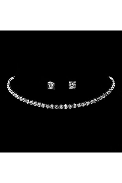 ElectraStore Tennis Set, Gold Plated Extension Necklace And Silver Earrings