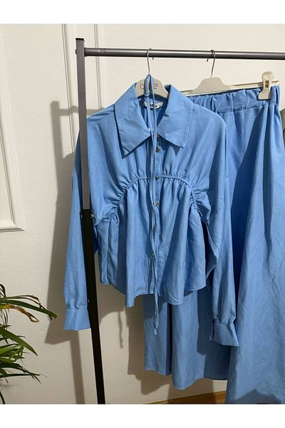 W WARGA Summer Suit with Gathered Chest and Pocket Skirt