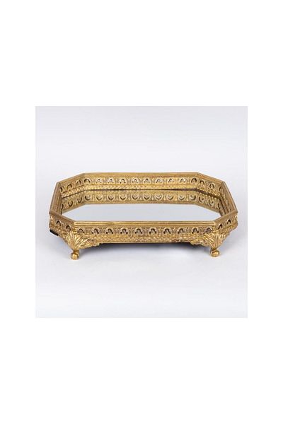 Romantic Home Resin tray with Antique Gold mirror 40 cm x 28 cm