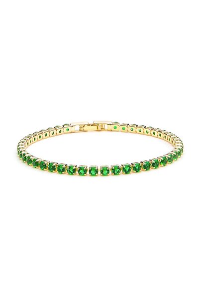 ElectraStore Yellow Gold Plated Green Tennis Bracelet