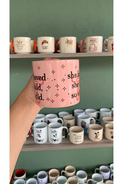 GünayStore She Belıeved She Could, so She Dıd Pink Mug Cup Tea Coffee Cup 200 ml