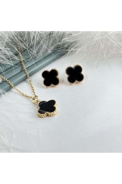 ElectraStore Onyx Flower Jewelry Set