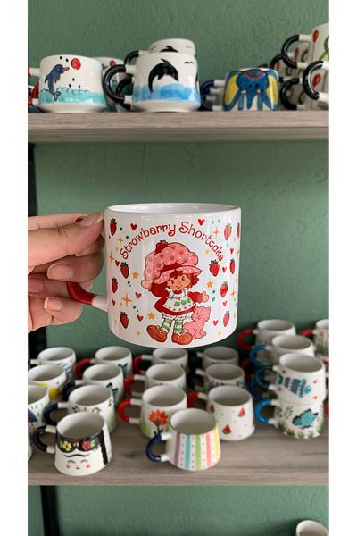 GünayStore Strawberry Girl Strawberry Shortcake Nostalgic Printed Mug Cup Tea Coffee Cup 200 ml
