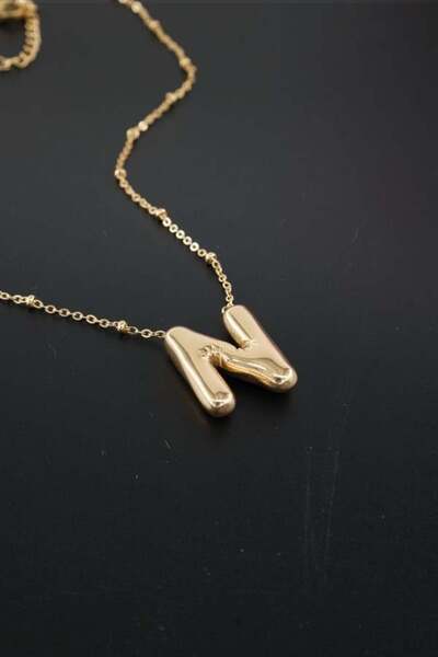 By Zeyna Aksesuar قلادة نسائية من الفولاذ المقاوم للصدأ 316 لتر بحروف بالون N