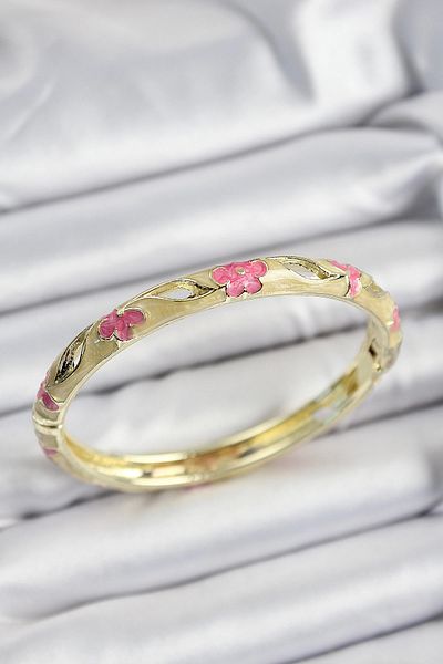 Skygo Mineli Brass Pink and Mustard Flower Motif Gold Color Women's Handcuffs