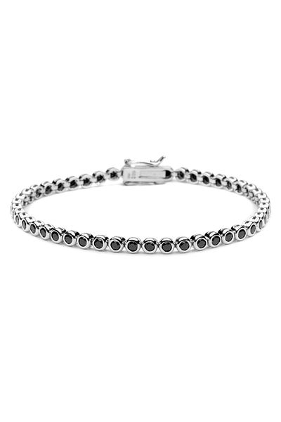 ElectraStore Tennis Bracelet 925 SILVER And Black Round Crystals