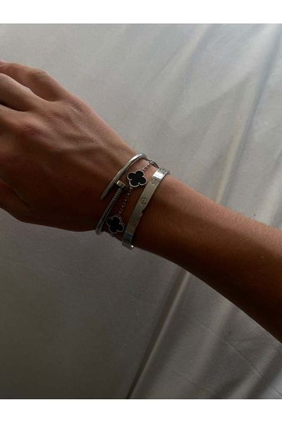 ElectraStore Silver Luxury Onyx Bracelet Set