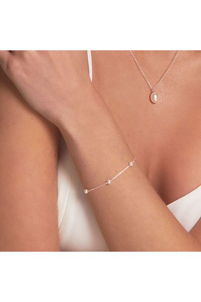 ElectraStore 925 Silver Rhodium Plated Bracelet with Bella Natural Pearls