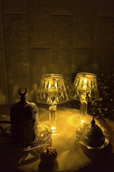 HALL BREATHE 2'li Renkli Kristal Elmas Mini Masa Lambası, 12 cm, Şeffaf Abaju...