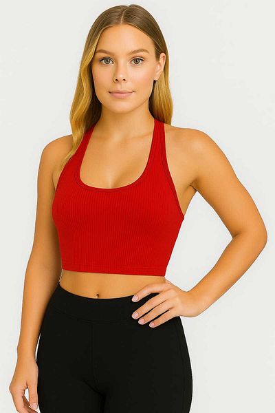 BEHLIVE Crop with Halter Neck Strap and Ribbed Lycra