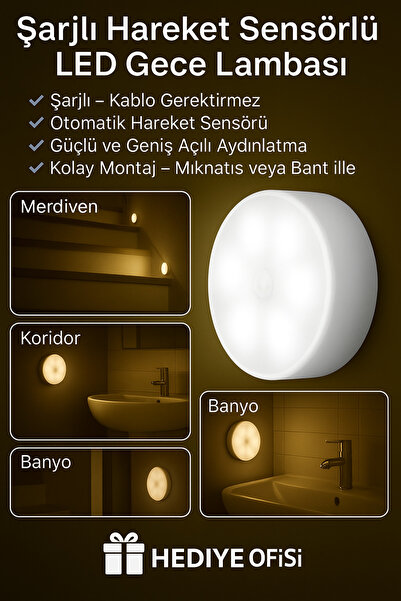 Empressco Kablosuz Hareket Sensörlü LED Gece Lambası, Beyaz, Akıllı Işık, Mer...