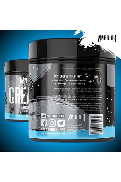Warrior Supplements Creatine Monohydrate Powder, 300g,Micronised, Improve Physical Performance and Recovery, 60 Servings