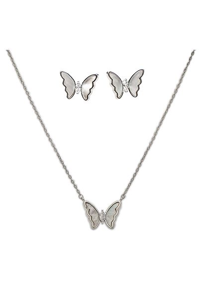ElectraStore Silver Butterfly Necklace And Earrings Set