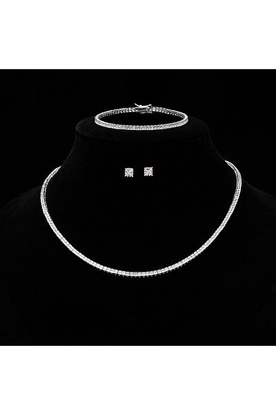 ElectraStore Classic 925 Silver Jewelry Set, Necklace+Bracelet+Earrings