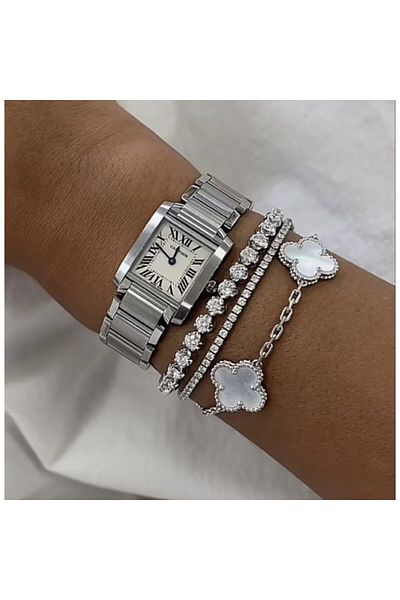ElectraStore Silver Bracelet Flowers White Mother of Pearl