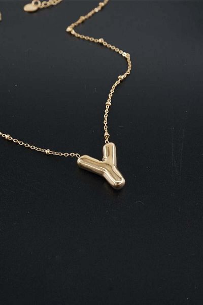 By Zeyna Aksesuar Women's 316 L Stainless Steel Balloon Letter Necklace Y