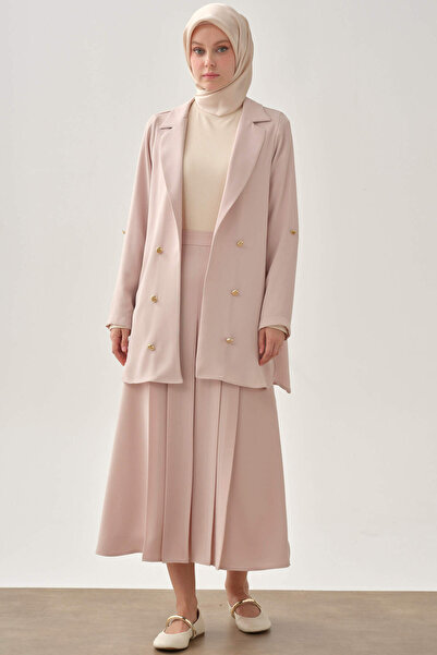 Tuğba Büyük Beden Pili Detaylı Etek - Bej