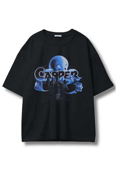 Fuddy Moda Unisex Casperr Written T-Shirt, Oversize Cute Ghost Casperr Printed Crew Neck T-Shirt