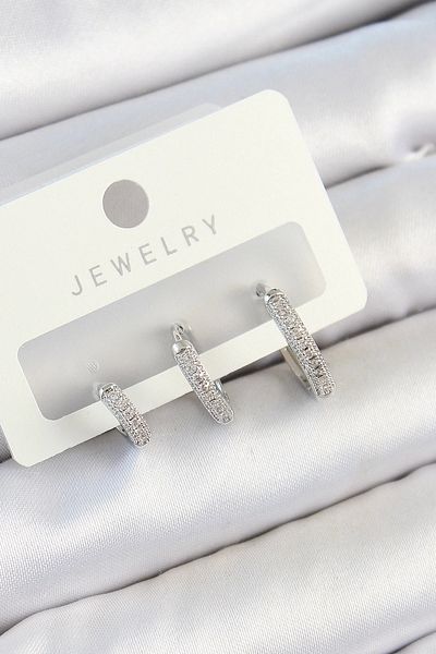 PRATİKOBA Bfs brass zircon stone ring model silver color 3 pairs women's earring set