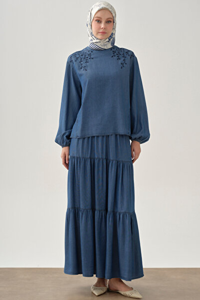 Tuğba Gizli Cepli Çingene Eteği - İndigo