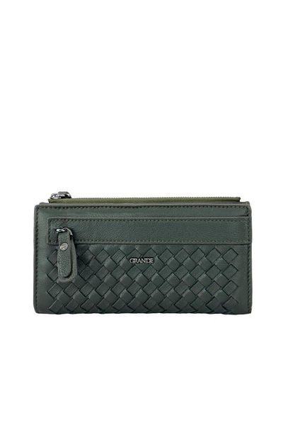 Grande Genuine Leather Women's Wallet Knitted Green 2760