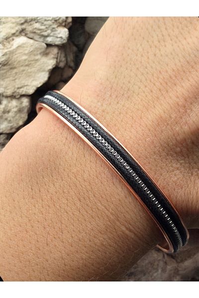 NBS Beautiful Naturel Stones Pure Copper Bracelet Leather Black Magnet Adjustable Handcrafted Very Good Quality