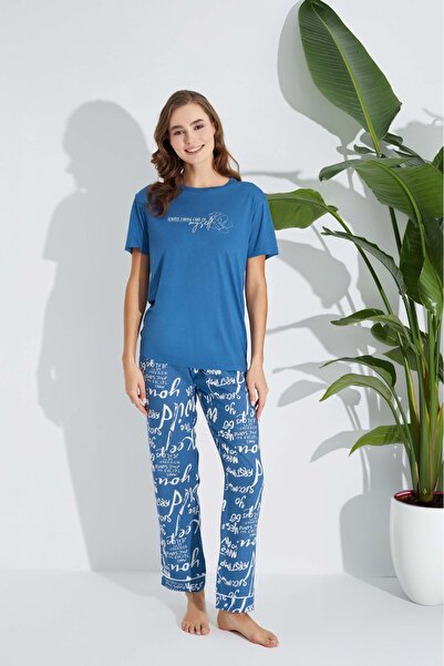 Aydoğan 100% Viscose Short Sleeve Long under Women's Pajamas Set