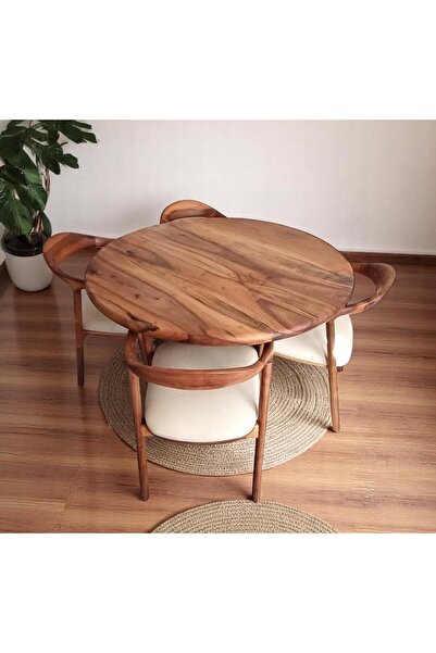 Home 110x110 Yuvarlak Ceviz Yemek masası, Yemek Odası Masası, Ahşap Yemek Masası, Ahşap Yuvarlak Masalar