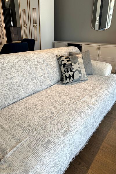 Merve Nayir Pera Pattern Washable Non-Pull Armchair Cover Gray 180X220 cm
