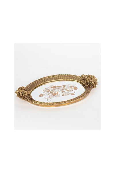Romantic Home Antique Golden Flowers Resin Tray 40 cm