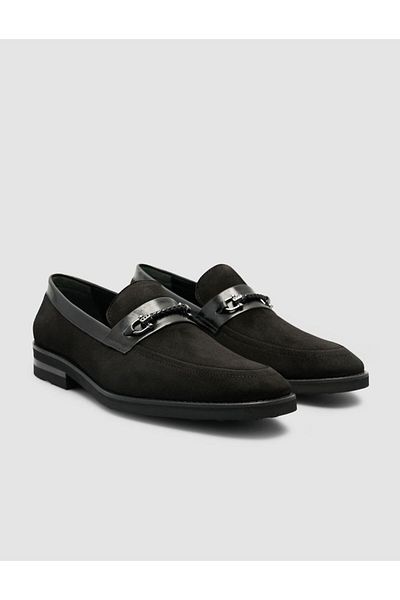 Cabani 100% Genuine Leather Suede Black Buckle Detailed Men's Loafer