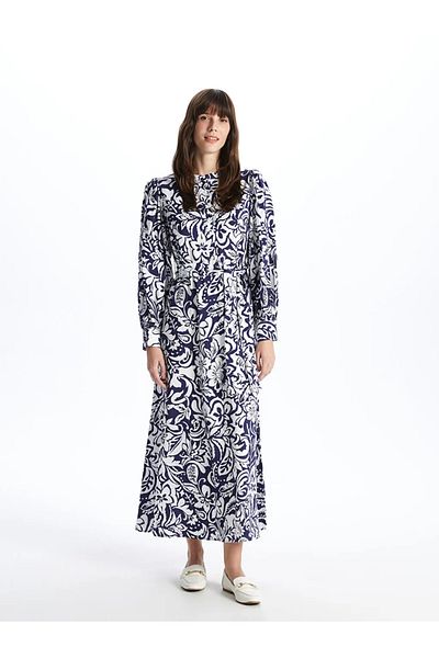 LC Waikiki Lcwaikiki classic blue collar pattern long sleeve women's dress
