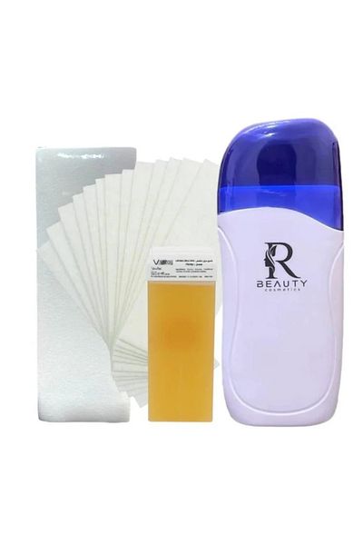 R Beauty Hair removal kit consisting of a professional wax heater with a beeswax cartridge and 100 wax removal papers