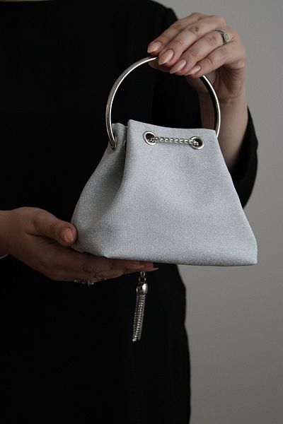 Mimoza Let's See the Code of Women's Elegant Metal Handle Glitter Textured Evening Dress Bag