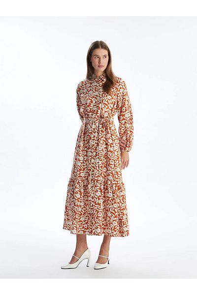 LC Waikiki Lcw Modest Ecru Floral Women's Shirt Dress